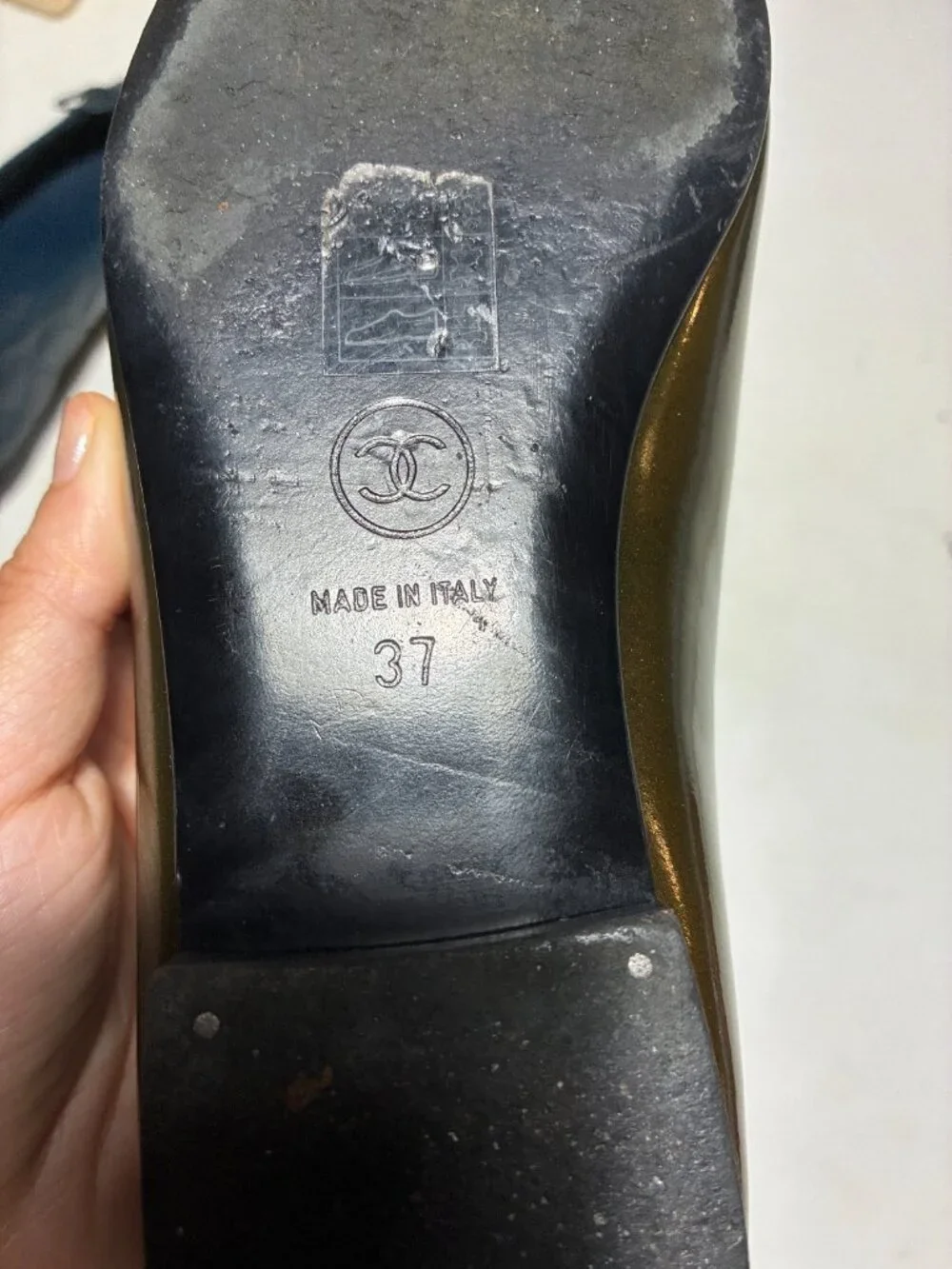 Chanel Olive Green Patent Ballet Flats 37
